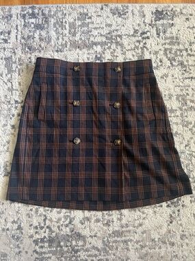 Madewell Black and Brown Plaid Double-Breasted Mini Skirt